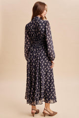 Black Floral Tie Neck Maxi Dress