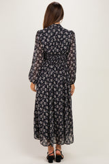 Black Floral Tie Neck Maternity Maxi Dress