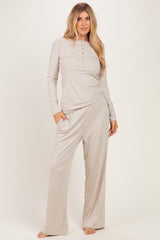 Oatmeal Henley Wide Leg Pant Maternity Lounge Set