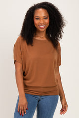 Deep Camel Dolman Sleeve Boat Neck Top