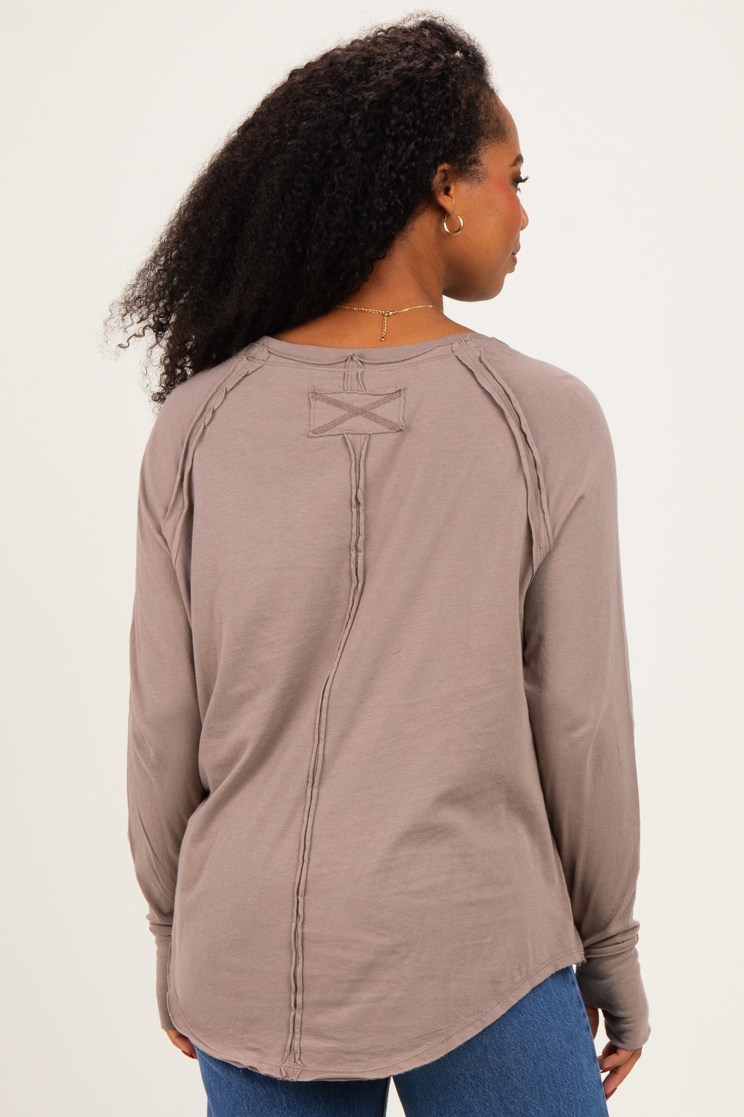 Cocoa Exposed Seam Long Sleeve Top