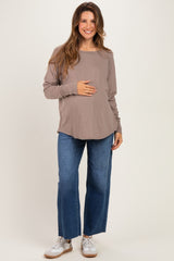 Cocoa Exposed Seam Long Sleeve Maternity Top