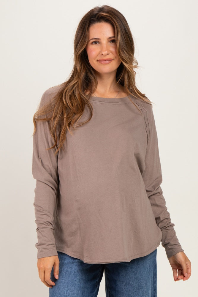 Cocoa Exposed Seam Long Sleeve Maternity Top