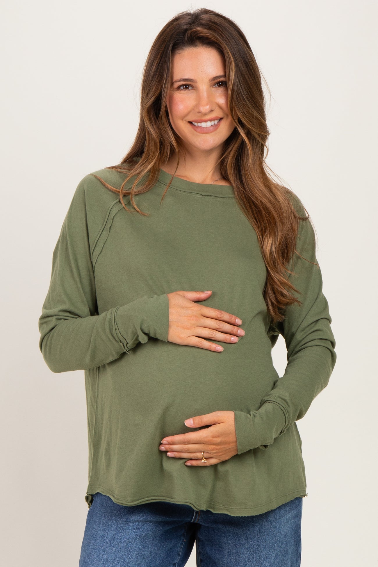 Light Olive Exposed Seam Long Sleeve Maternity Top