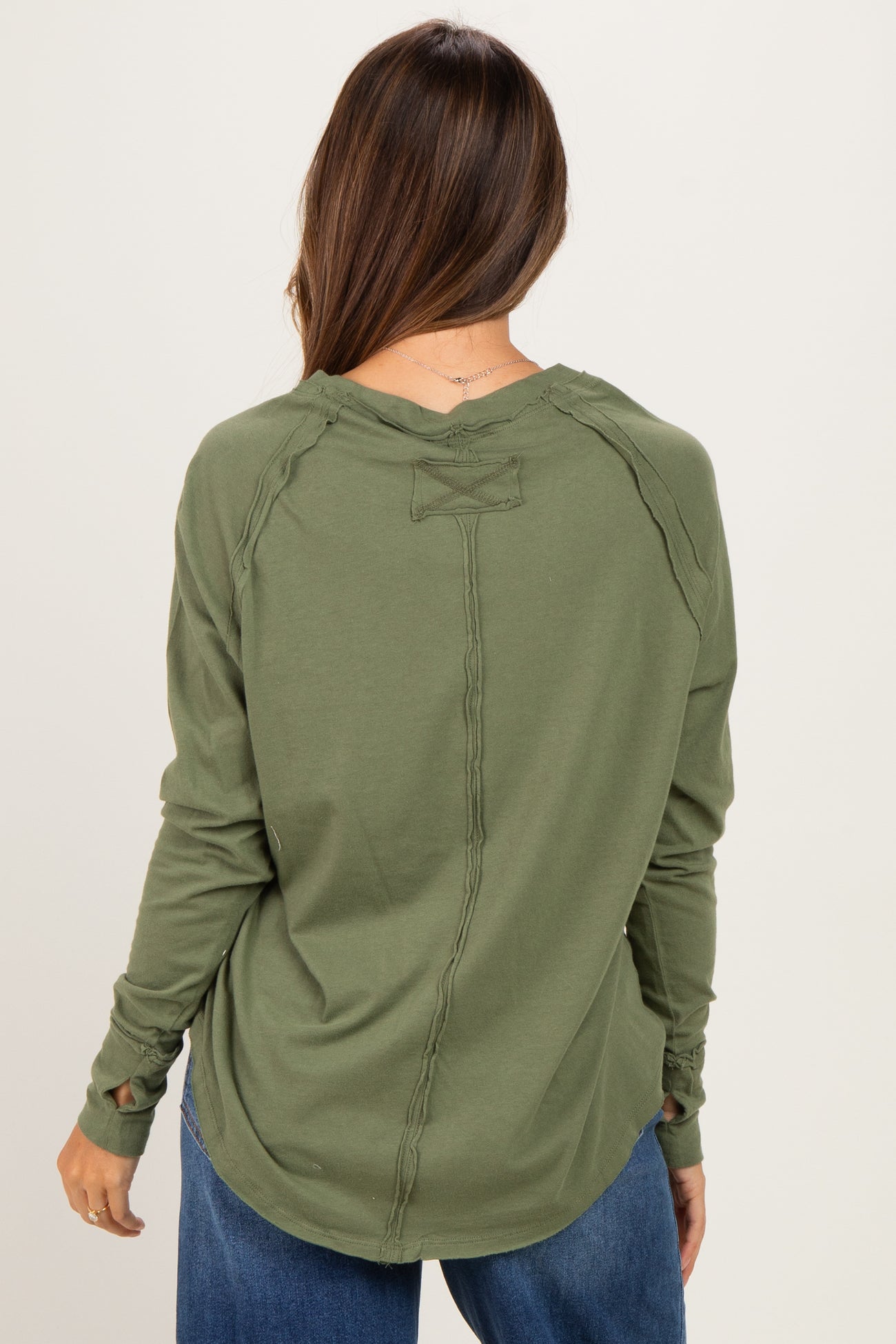 Light Olive Exposed Seam Long Sleeve Maternity Top