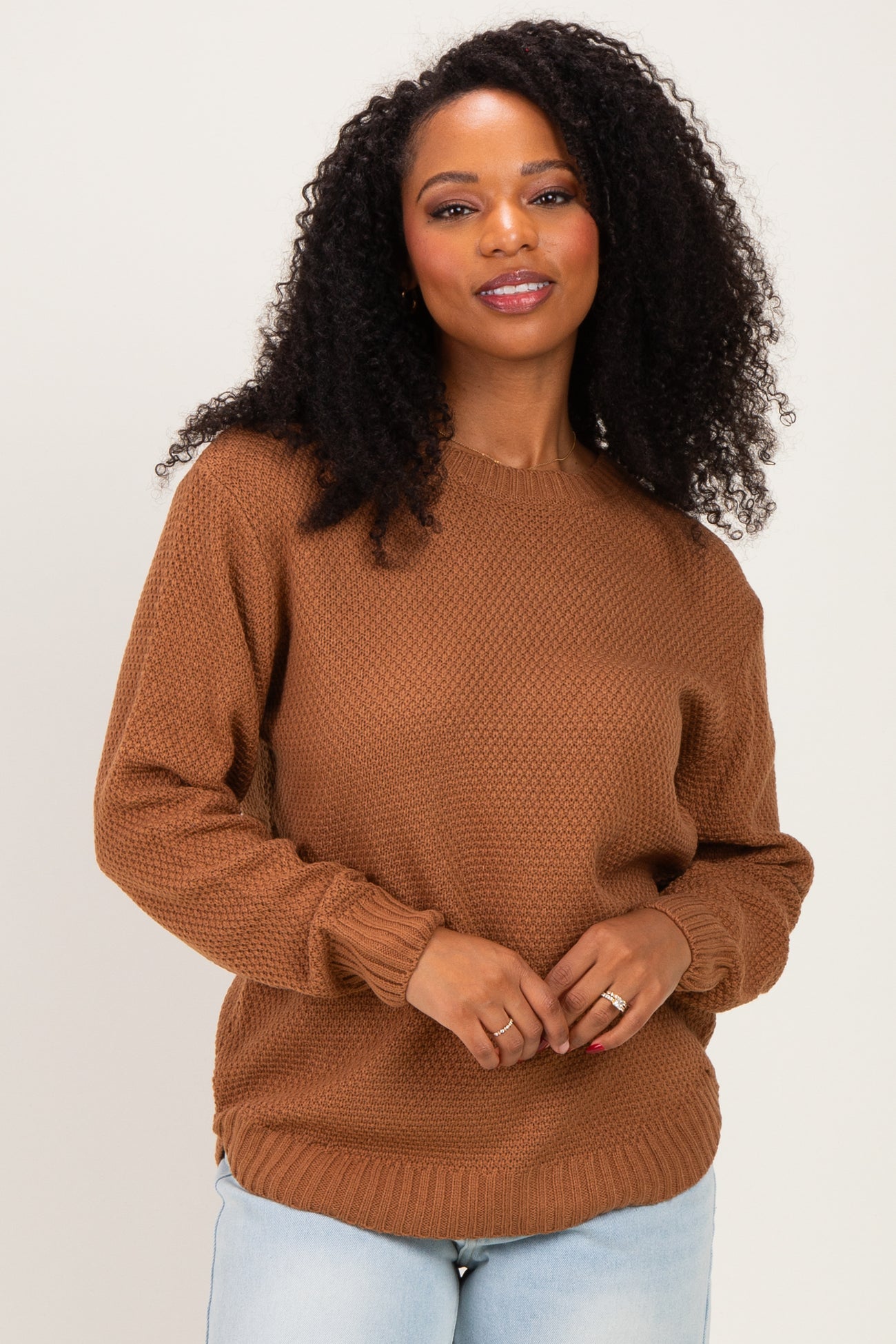 Deep Camel Knit Pullover Sweater