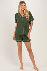 Army Green Short Sleeve Button Down Shirt Shorts Maternity Set