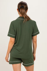 Army Green Short Sleeve Button Down Shirt Shorts Maternity Set
