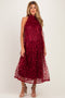 Burgundy Sequin Embroidered Halter Neck Maternity Midi Dress