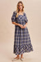 Heritage Blue Plaid Square Neck Maxi Dress
