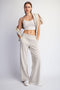 Cream Taupe Brushed Knit Straight Leg Pants