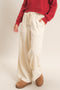 Cream Waffle Knit Drawstring Wide Leg Pants