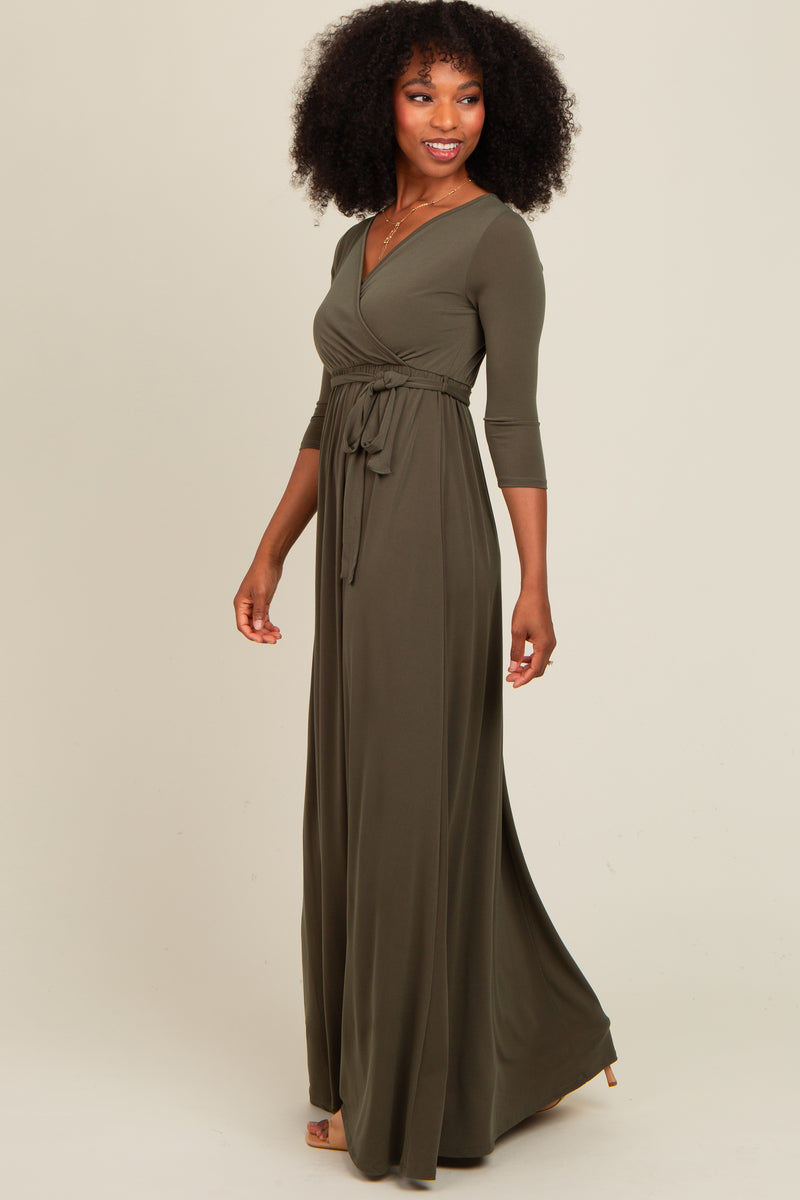 long sleeve maxi wrap dress PinkBlush Olive Green Draped 3/4 Maternity Hunter Green Ribbed Dress Timeless elegance in its vacationdress Size:Short