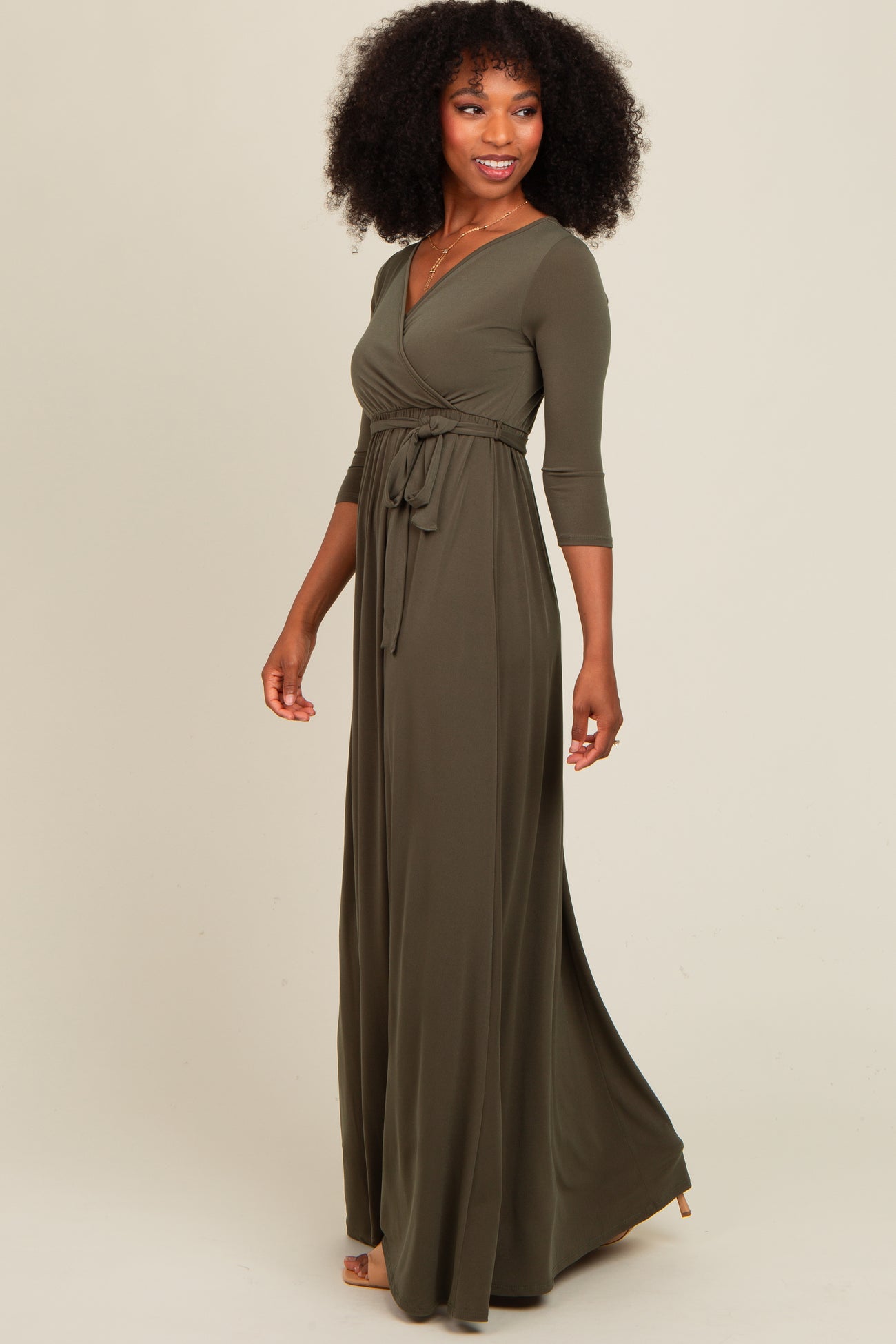 green three quarter sleeve dress Allegra K 3/4 Sleeve Notch Neck Slim Fit Work Pencil Midi Dress, Green / M