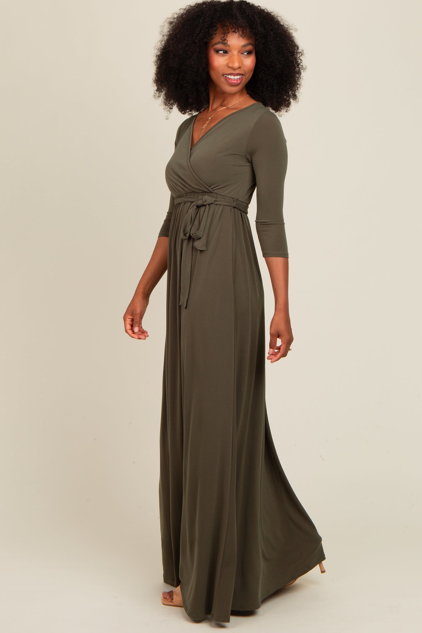 olive green wrap dress Misa | Veronika Maxi NWT Fully lined with slight stretch flattering PinkBlush Olive Green Draped 3/4