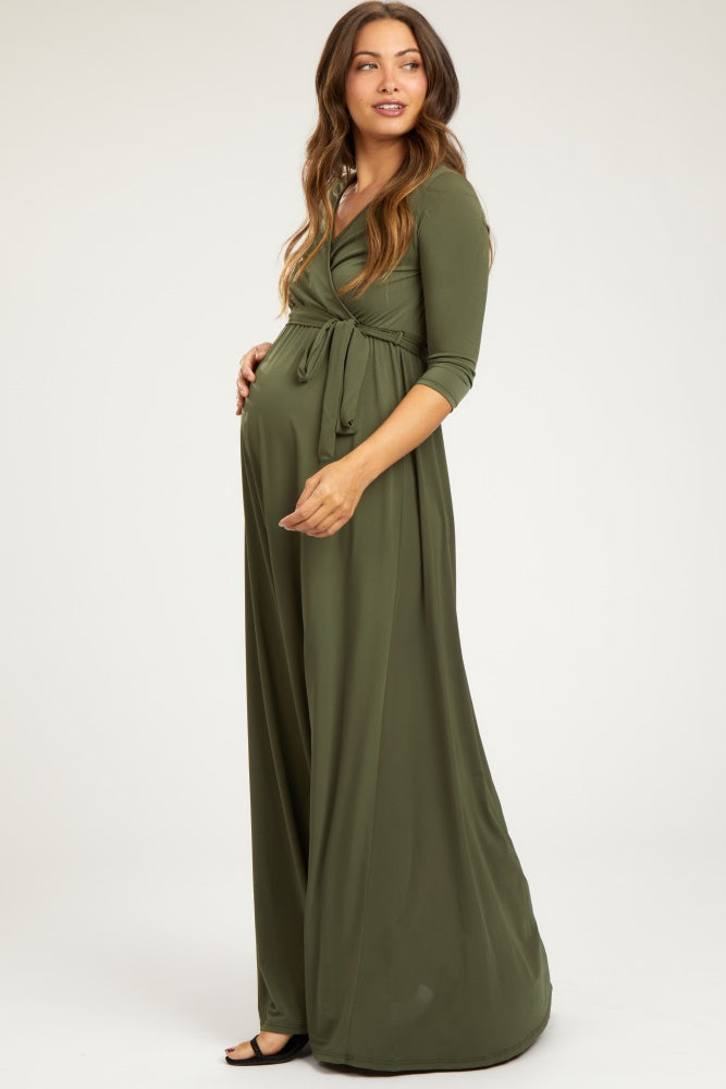 PinkBlush Olive Draped Maternity Maxi