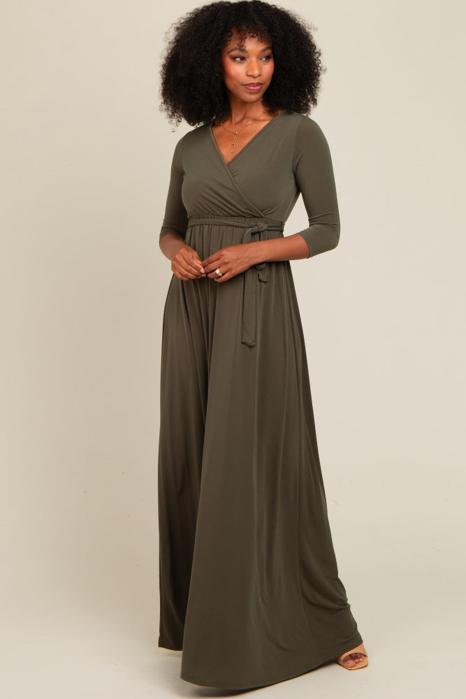 PinkBlush Olive Green Draped 3/4 Sleeve Maxi Dress PinkBlush Olive Green Draped 3/4 Sleeve Maxi Dress