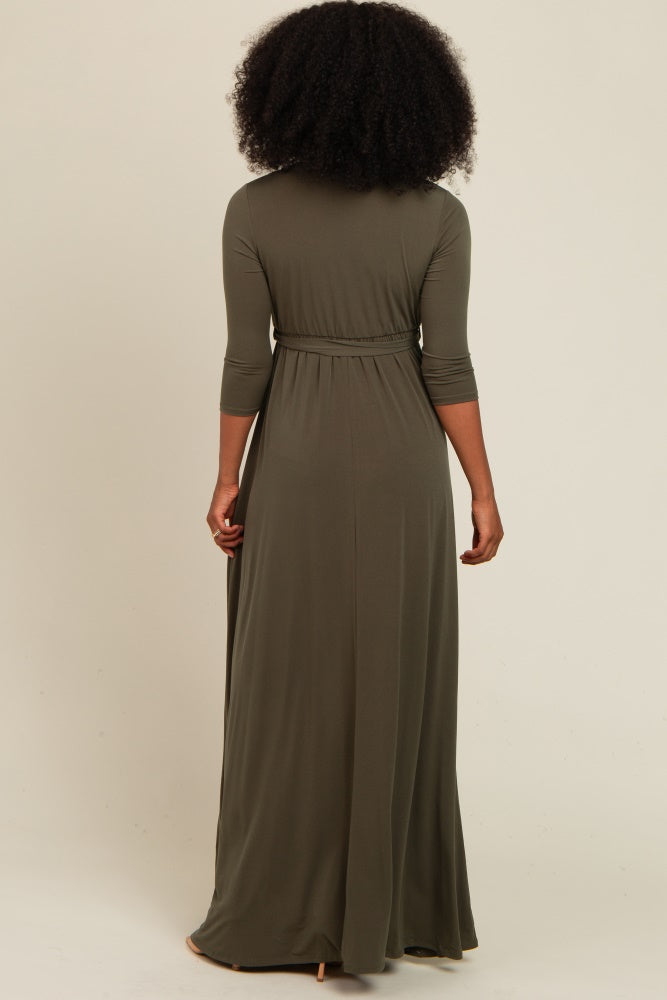 PinkBlush Olive Green Draped 3/4 Sleeve Maxi Dress PinkBlush Olive Green Draped 3/4 Sleeve Maxi Dress