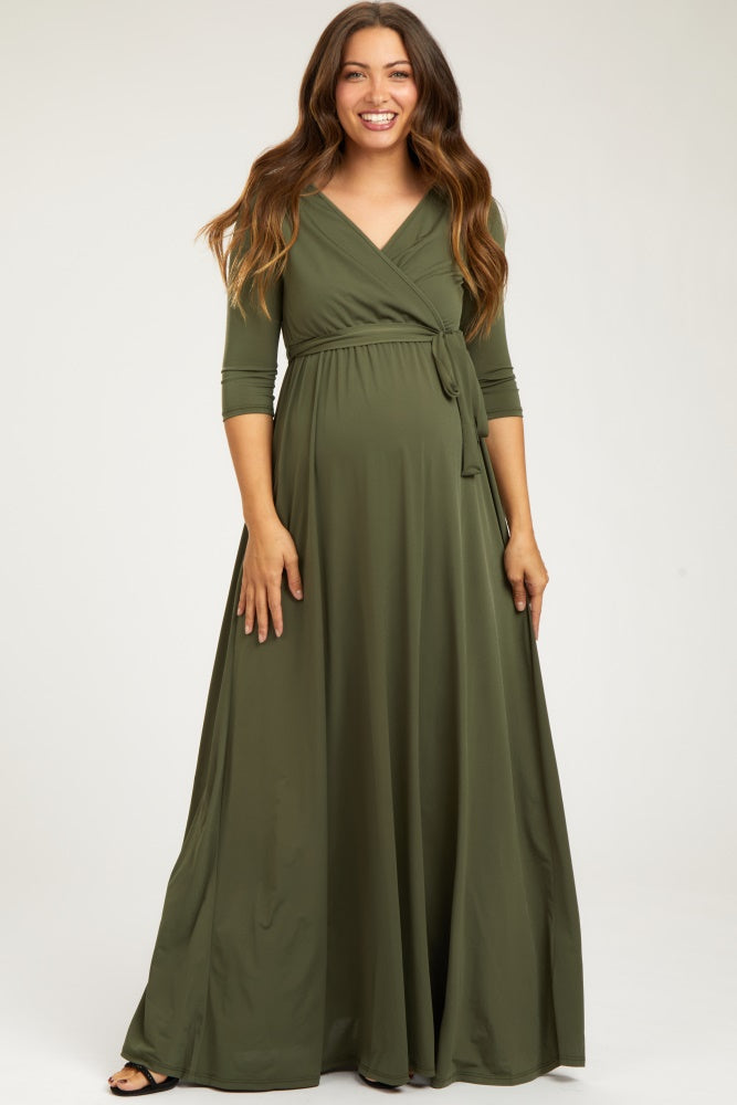 PinkBlush Olive Draped Maternity Maxi