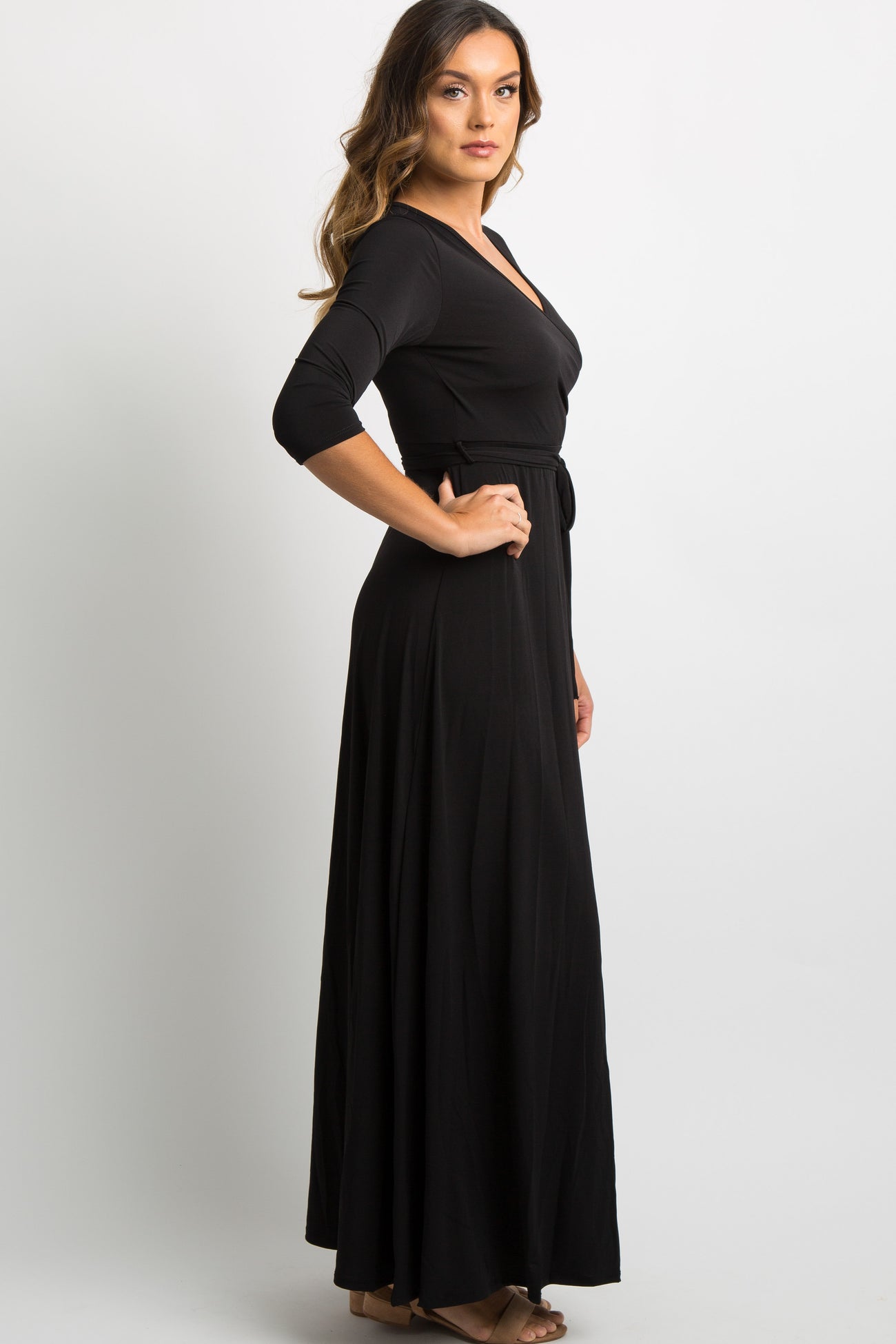 Black Solid Sash Tie Maxi Dress – PinkBlush
