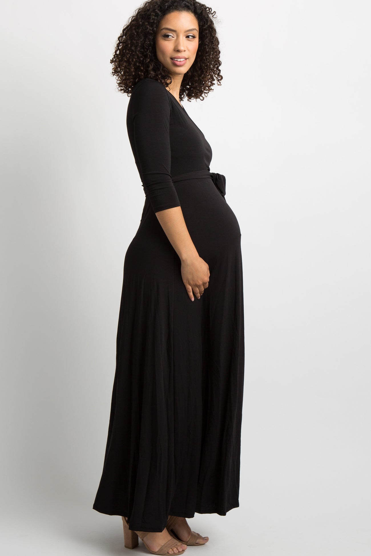 Black Sash Tie Maternity Maxi Dress Black Sash Tie Maternity Maxi Dress