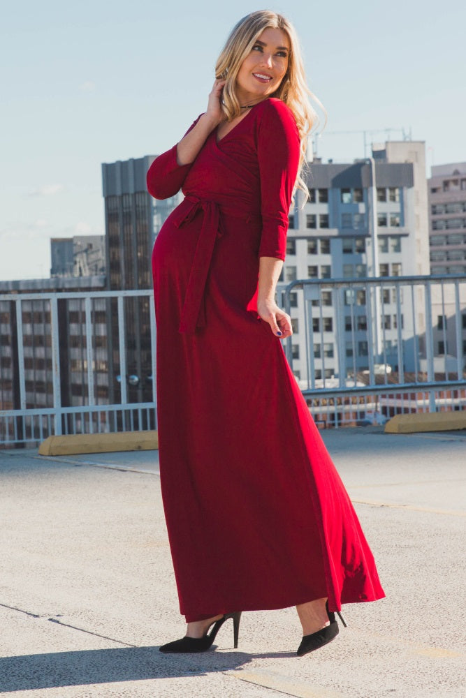 PinkBlush Burgundy Draped Maternity Maxi PinkBlush Burgundy Draped Maternity Maxi