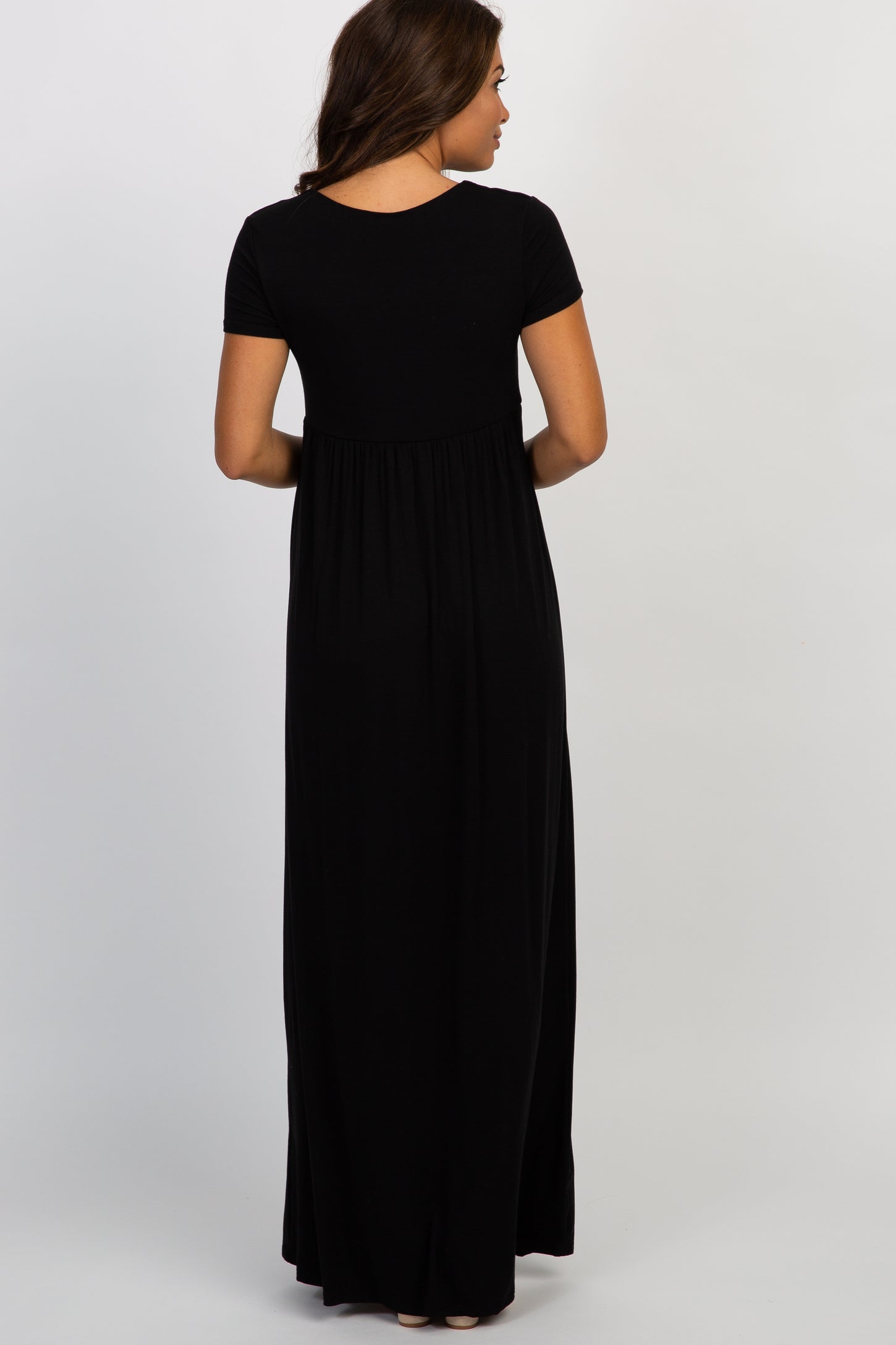 PinkBlush Petite Black Draped Nursing Maxi Dress