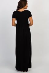 PinkBlush Petite Black Draped Maternity/Nursing Maxi Dress