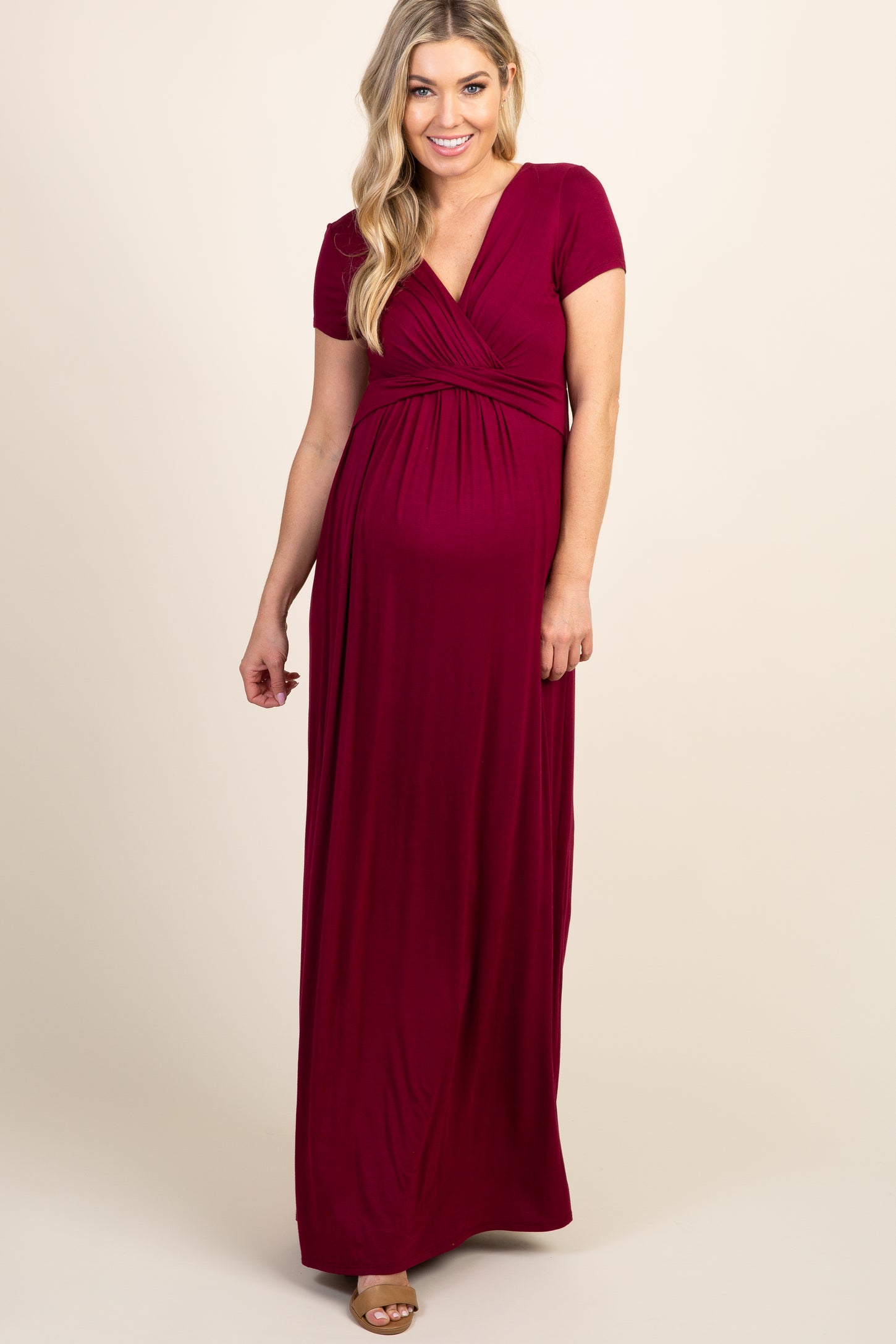 PinkBlush Burgundy Maternity/Nursing Maxi Dress
