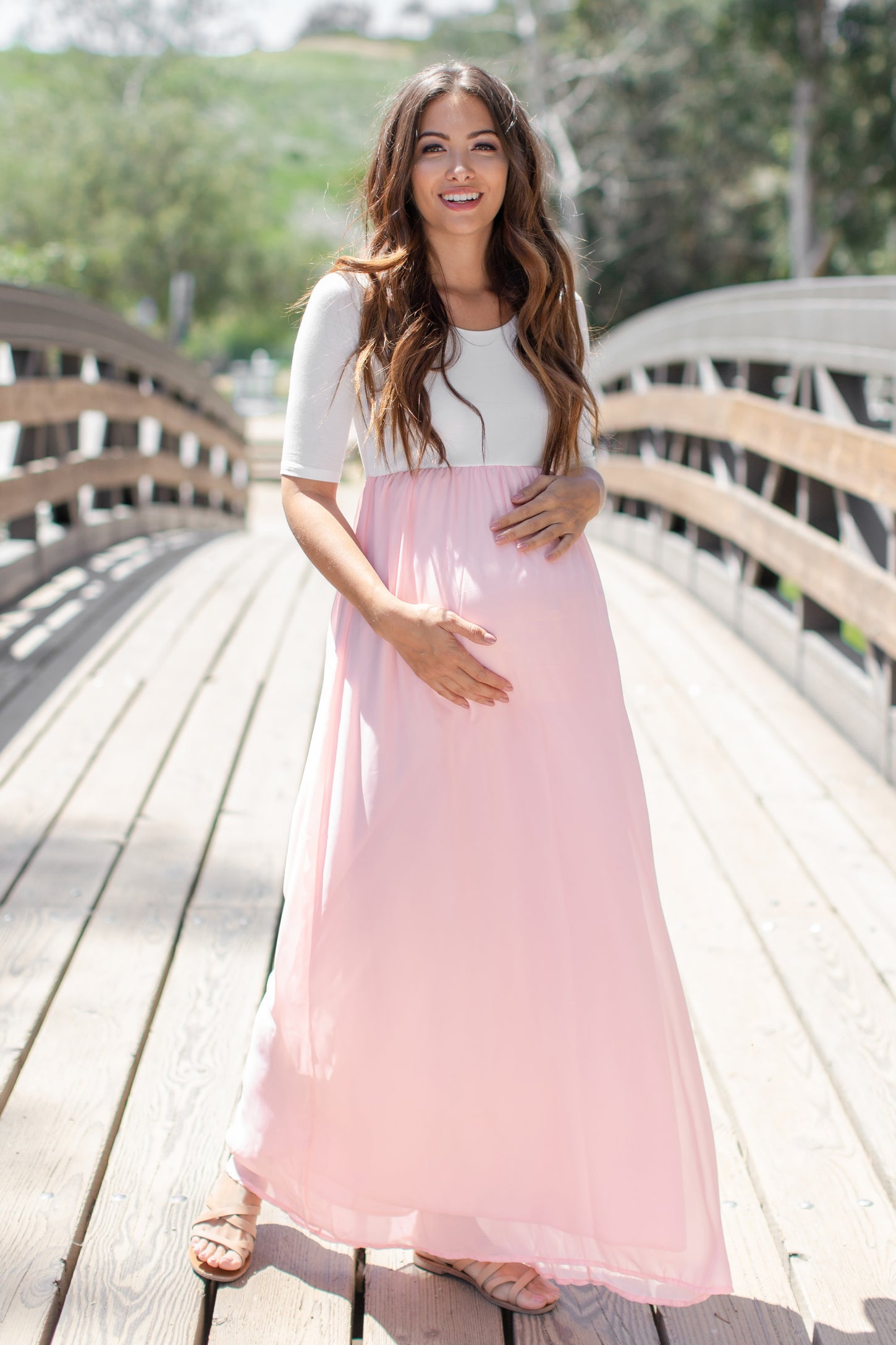 PinkBlush Petite Light Pink Chiffon Colorblock Maternity Maxi Dress PinkBlush Petite Light Pink Chiffon Colorblock Maternity Maxi Dress