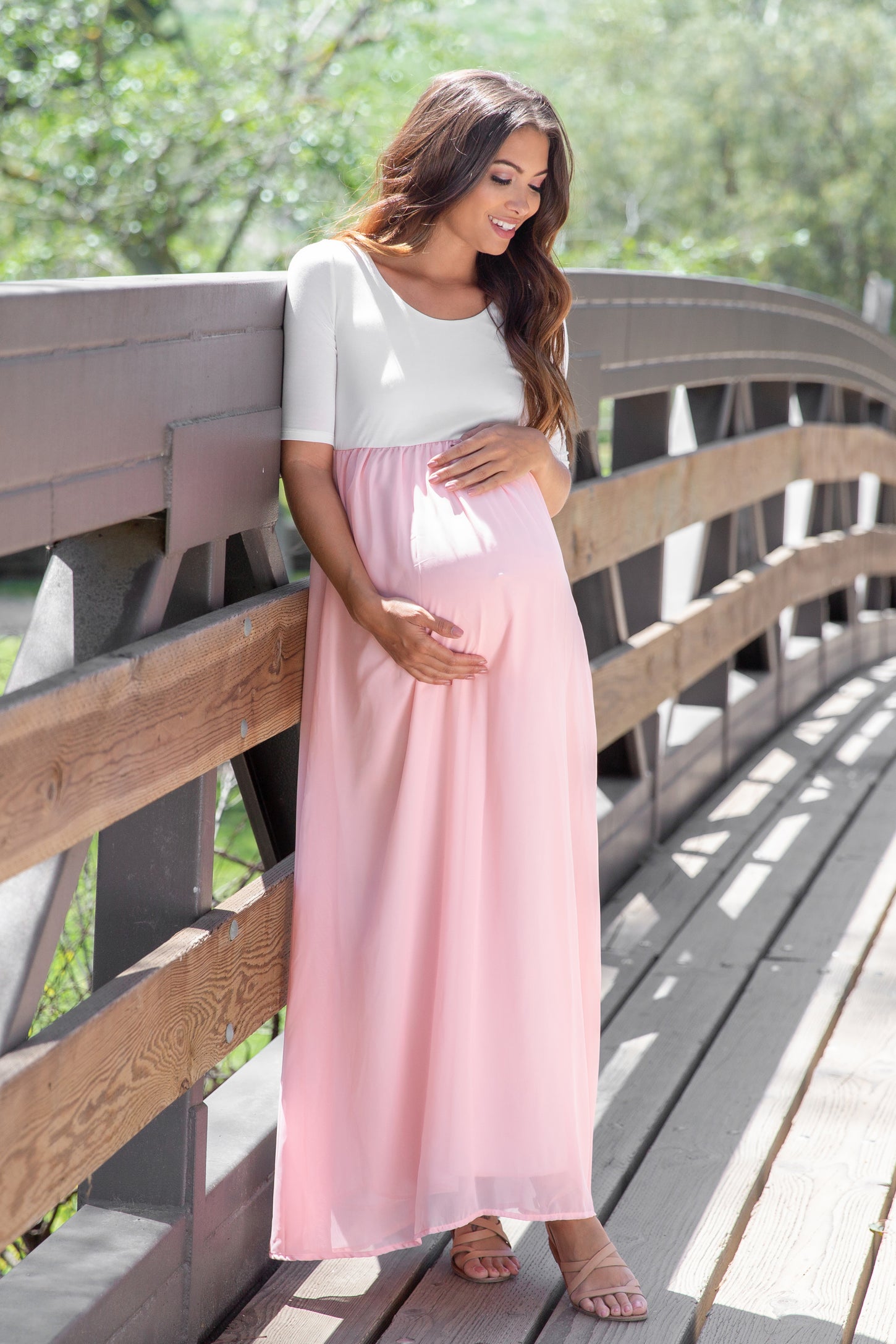 PinkBlush Petite Light Pink Chiffon Colorblock Maternity Maxi Dress PinkBlush Petite Light Pink Chiffon Colorblock Maternity Maxi Dress