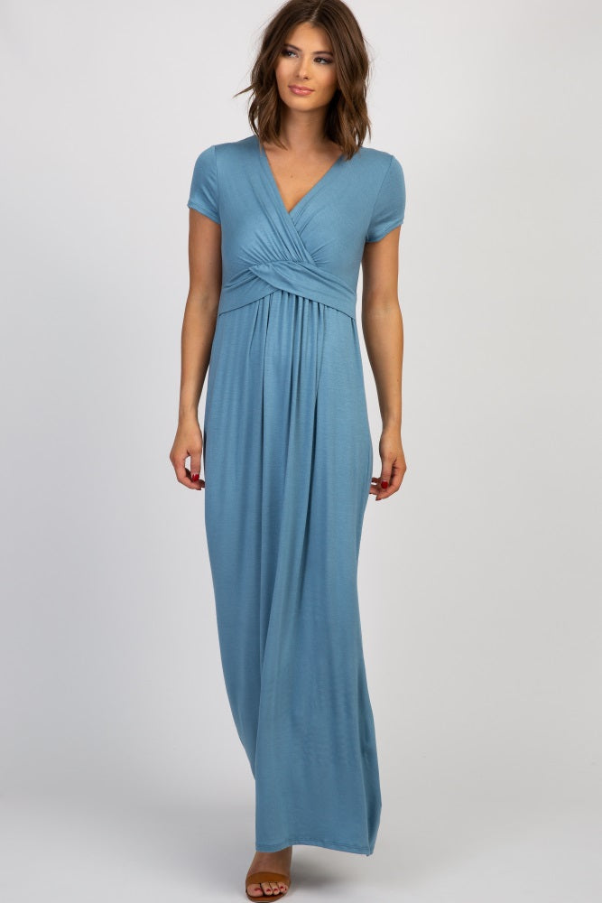 PinkBlush Blue Draped Maternity/Nursing Maxi Dress Large PinkBlush Blue Draped Maternity/Nursing Maxi Dress Large
