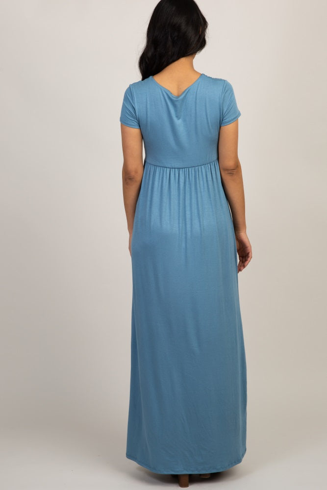 Pinkblush Blue Draped Maternity/Nursing Maxi Dress Large Pinkblush Blue Draped Maternity/Nursing Maxi Dress Large