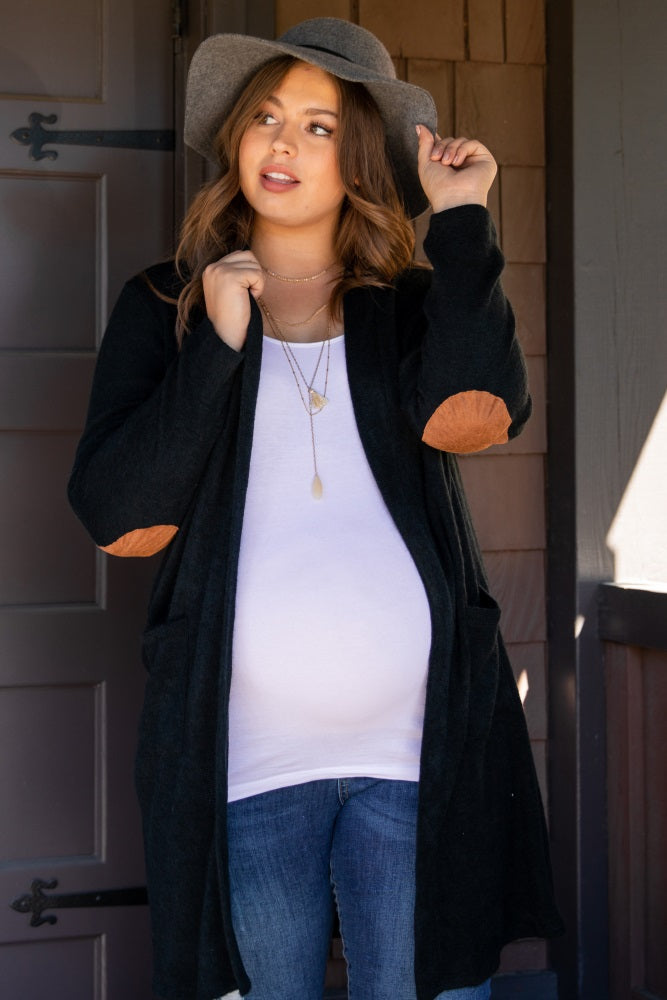 PinkBlush Black Knit Elbow Patch Maternity Plus Cardigan