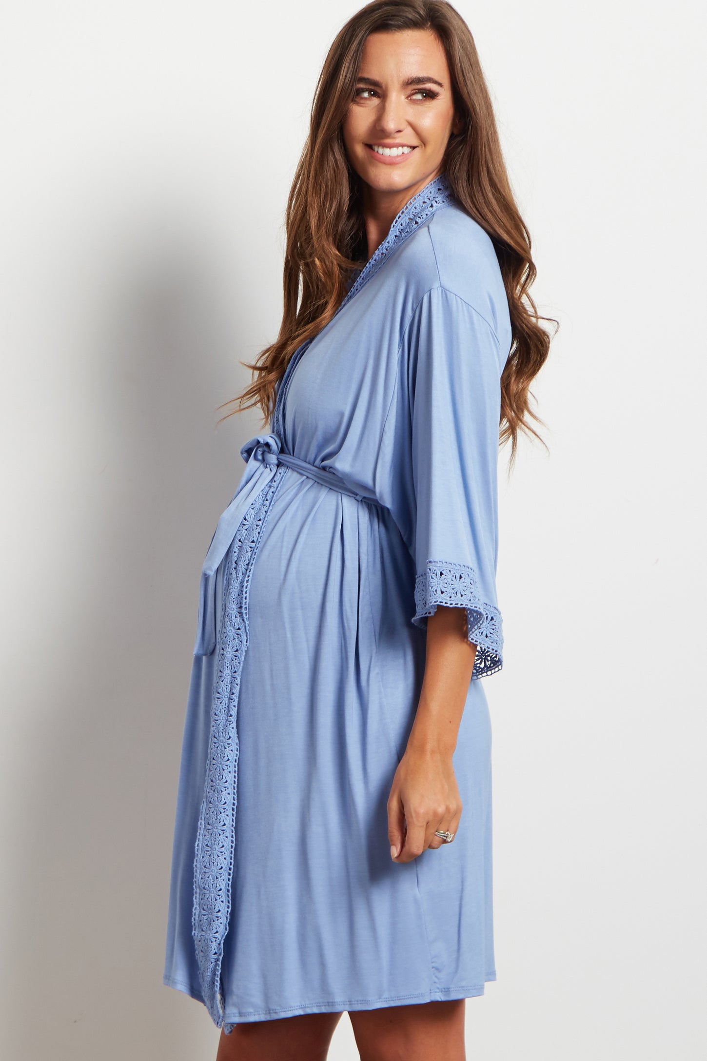 PinkBlush Blue Crochet Trim Delivery/Nursing Maternity Robe