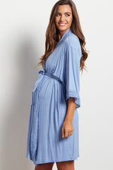 PinkBlush Blue Crochet Trim Delivery/Nursing Maternity Robe