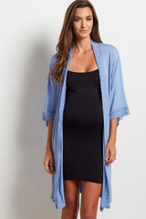 PinkBlush Blue Crochet Trim Delivery/Nursing Maternity Robe