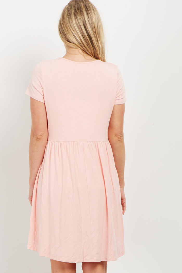 PinkBlush Pink Solid Crochet Trim Maternity Shift Dress