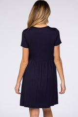 PinkBlush Navy Solid Crochet Trim Maternity Shift Dress