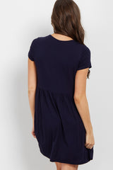 PinkBlush Navy Solid Crochet Trim Shift Dress