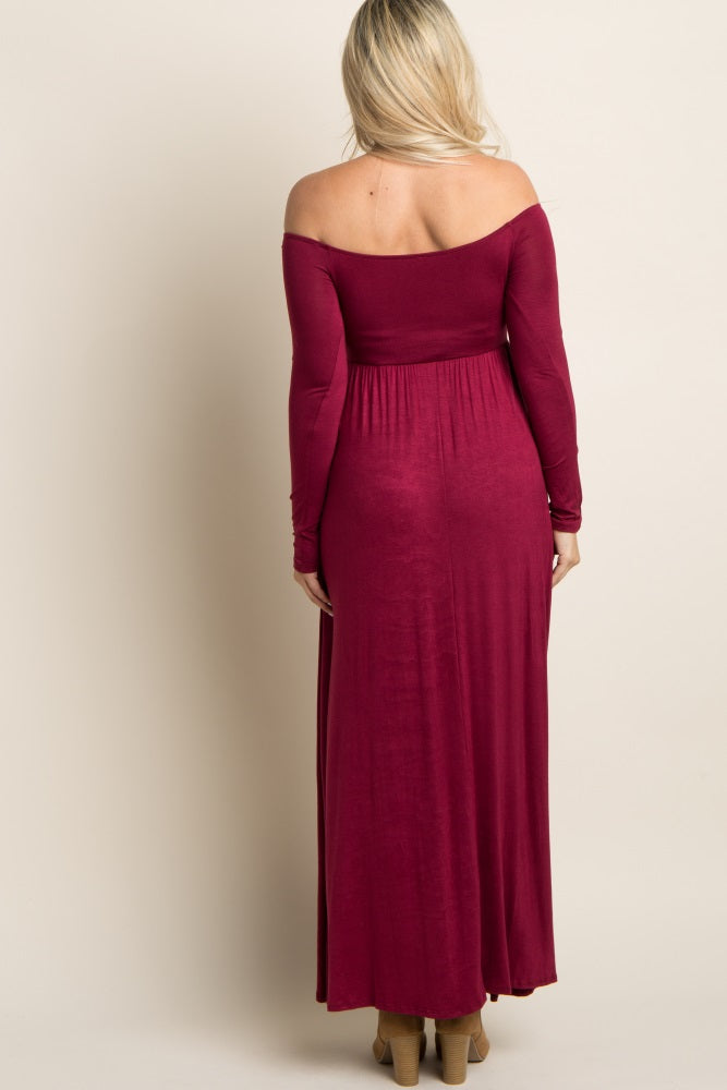 PinkBlush Petite Dark Burgundy Solid Off Shoulder Maternity Maxi Dress PinkBlush Petite Dark Burgundy Solid Off Shoulder Maternity Maxi Dress