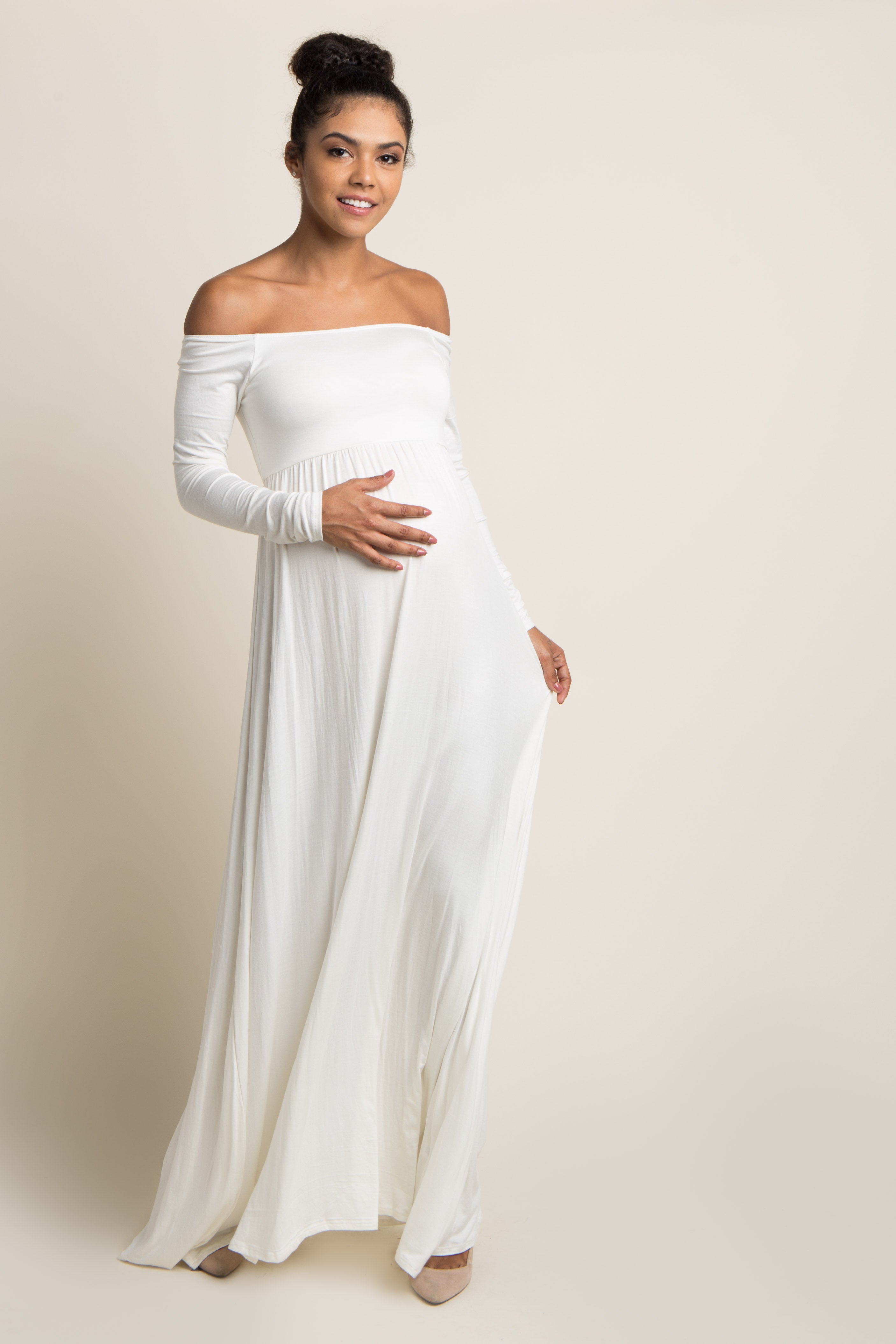 PinkBlush Ivory Off Shoulder Maternity Maxi Dress PinkBlush Ivory Off Shoulder Maternity Maxi Dress