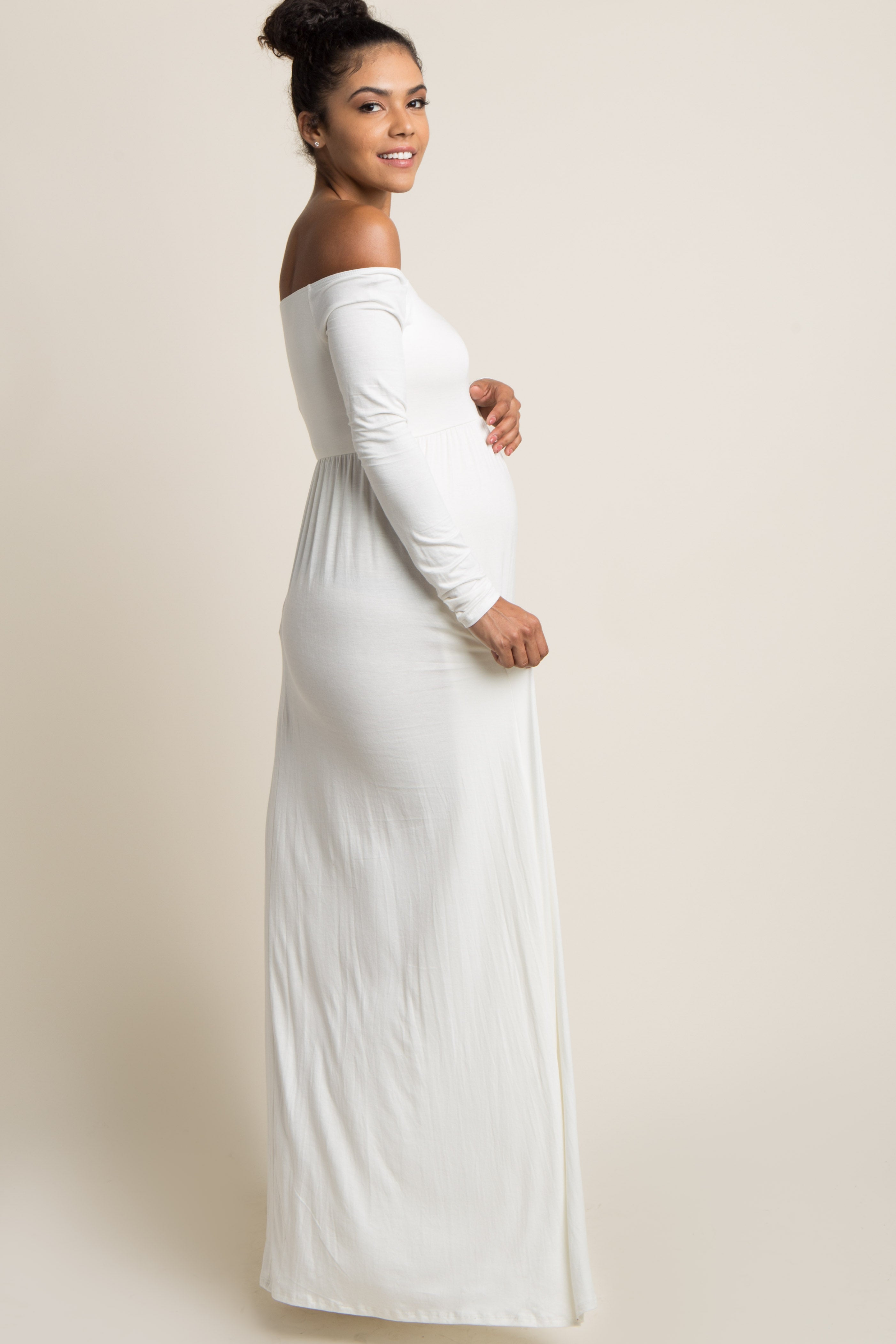 PinkBlush Ivory Off Shoulder Maternity Maxi Dress PinkBlush Ivory Off Shoulder Maternity Maxi Dress
