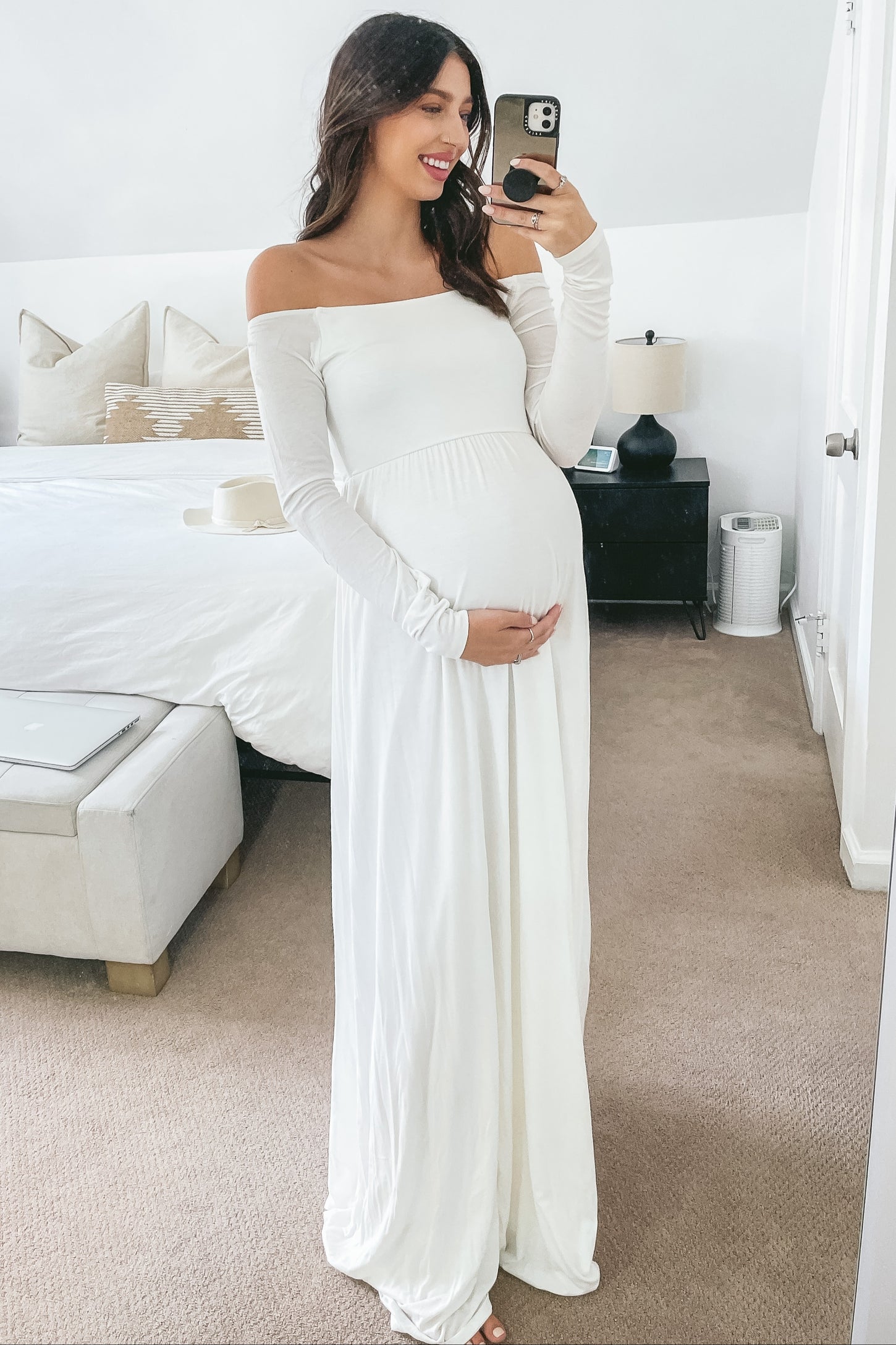 PinkBlush Ivory Solid Off Shoulder Maternity Maxi Dress PinkBlush Ivory Solid Off Shoulder Maternity Maxi Dress