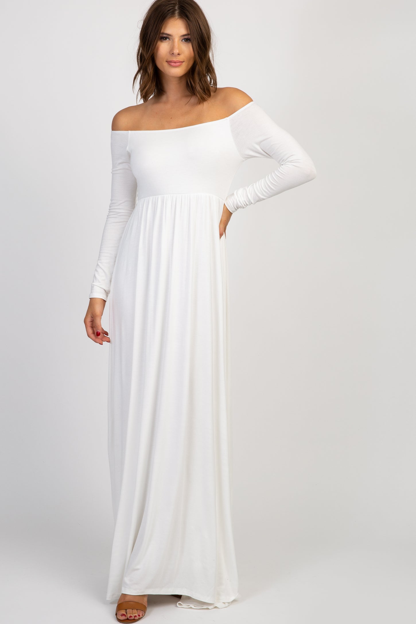 PinkBlush Ivory Solid Off Shoulder Maternity Maxi Dress PinkBlush Ivory Solid Off Shoulder Maternity Maxi Dress