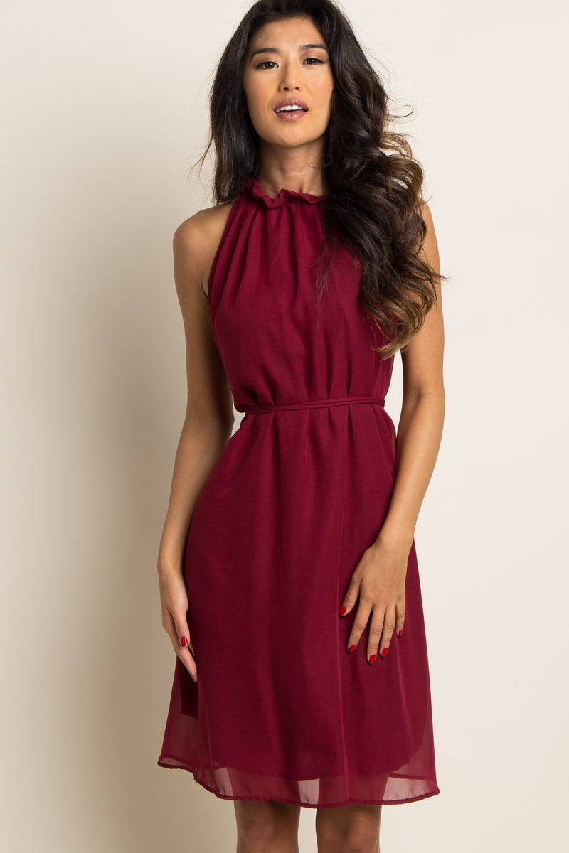 burgundy high neck dress self-portrait - Viscose Knit Maxi The Jarlo high neck satin maxi dress in burgundy offers a sophisticated and elegant addition to your evening wardrobe Women's Burgundy Hotfix Halterneck Backless