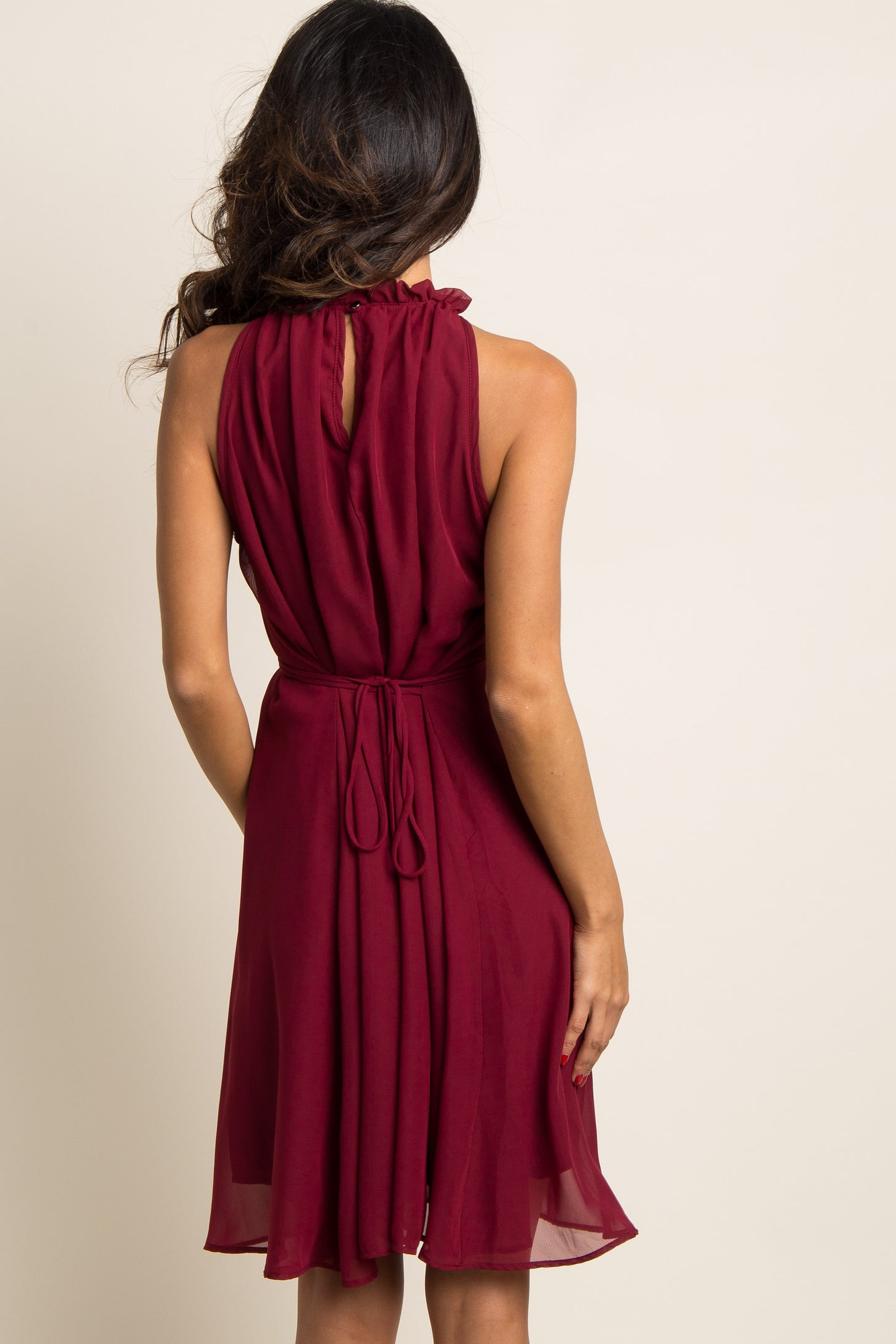 Burgundy Chiffon High Neck Dress – PinkBlush Burgundy Chiffon High Neck Dress – PinkBlush
