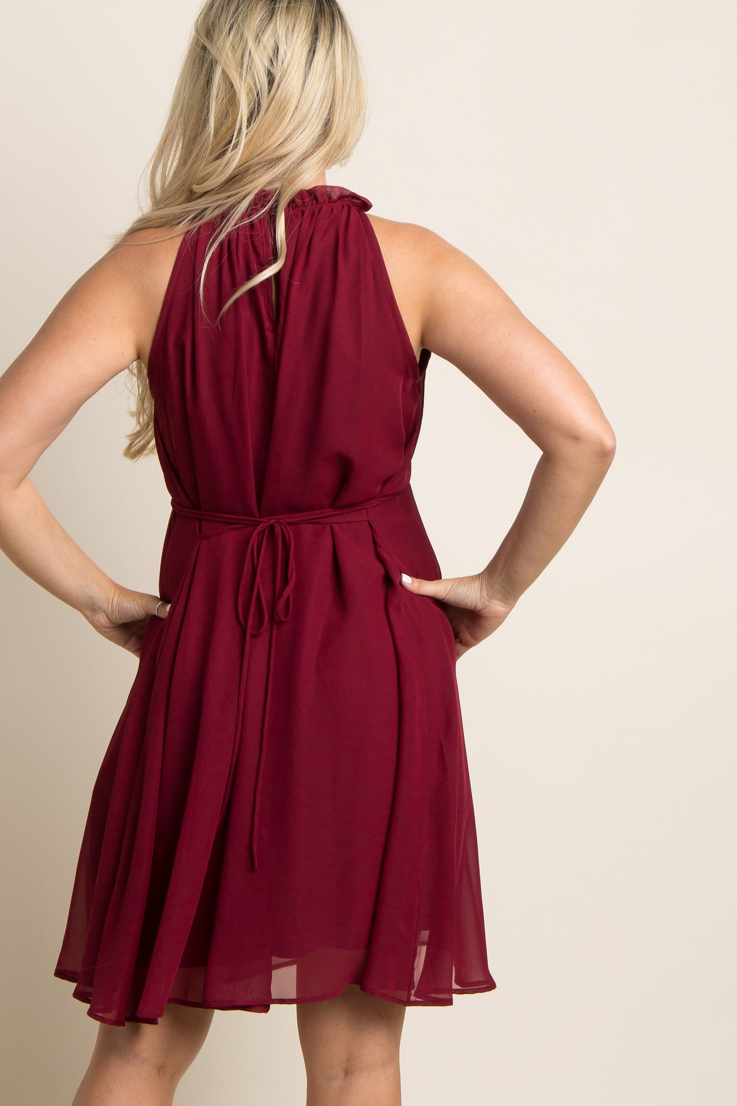 PinkBlush Burgundy Chiffon High Neck Maternity Dress Small PinkBlush Burgundy Chiffon High Neck Maternity Dress Small