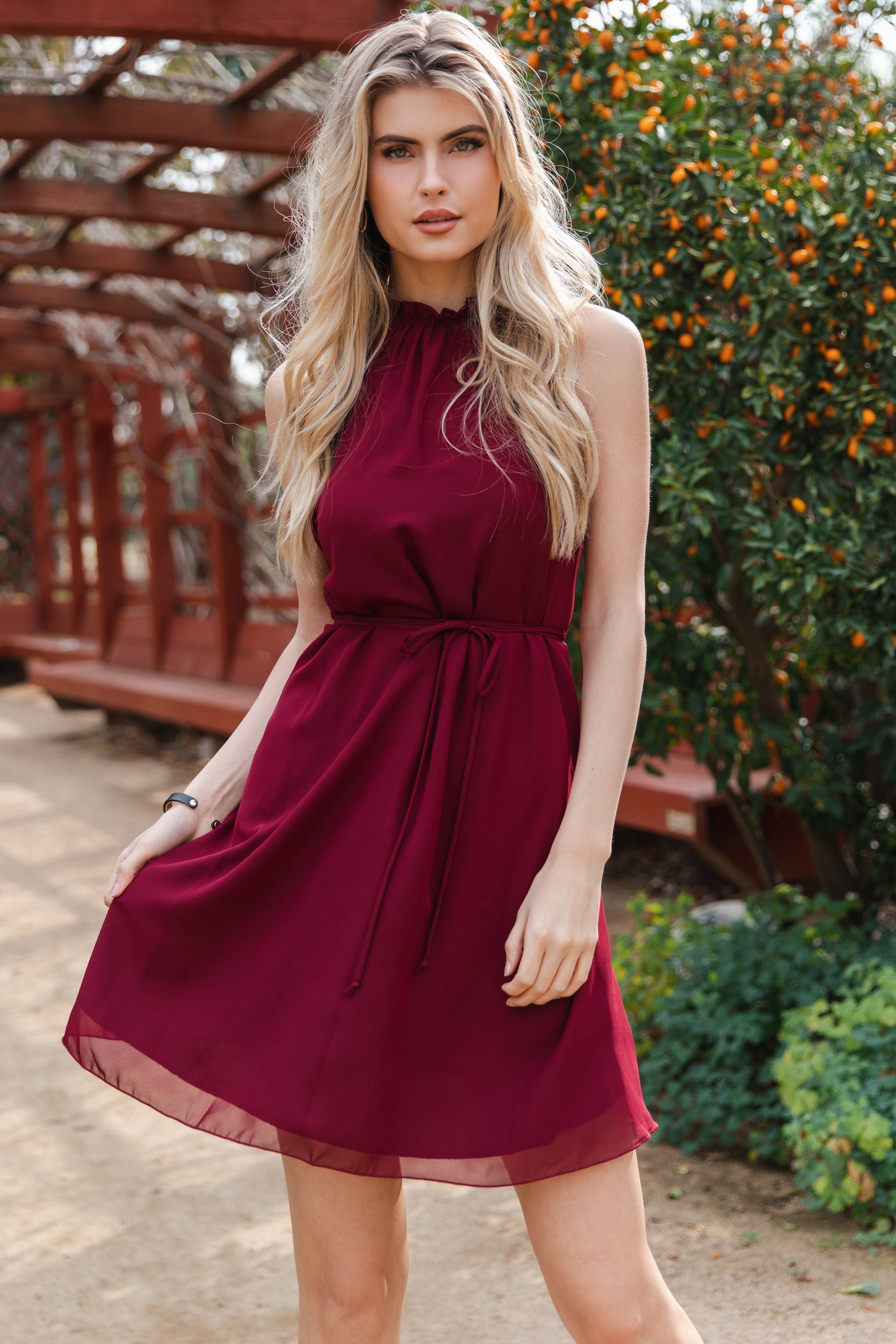 Burgundy Chiffon High Neck Dress PinkBlush Burgundy Chiffon High Neck Dress PinkBlush