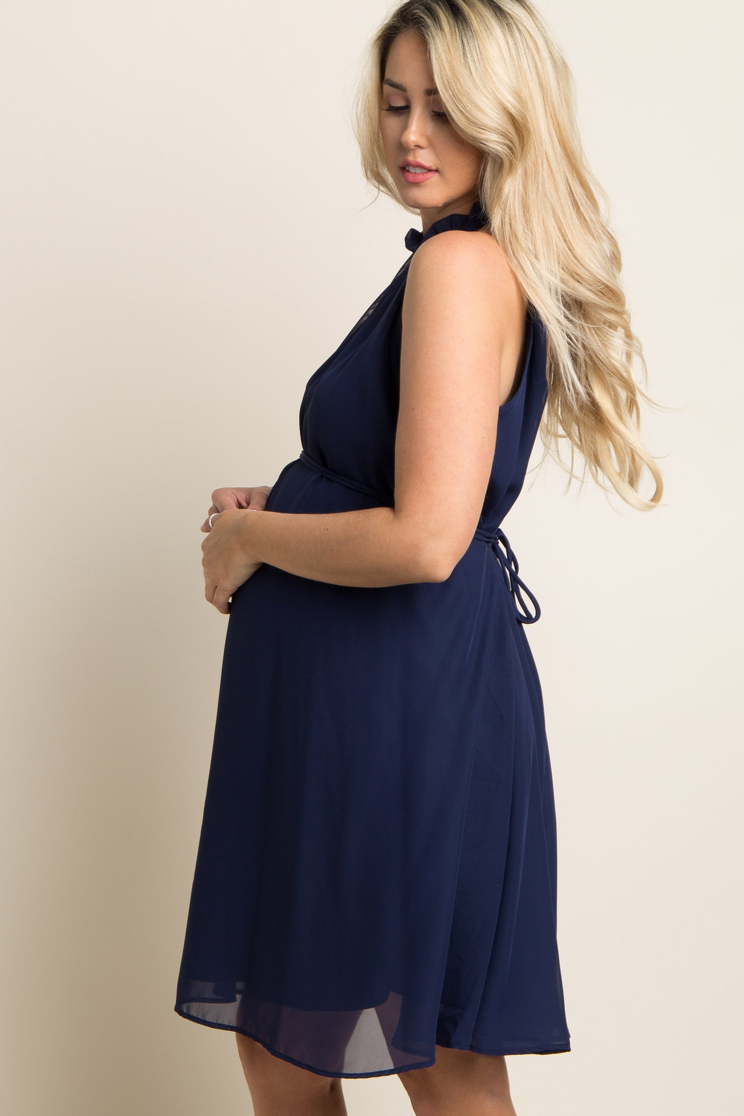 PinkBlush Black Chiffon High Neck Maternity Dress - Navy Blue PinkBlush Black Chiffon High Neck Maternity Dress - Navy Blue